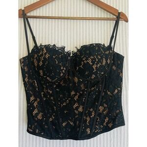 TIC TOC‎ Gabriela Lace Sexy Bustier Top Black Floral Eyelash Trim TA28427 Large